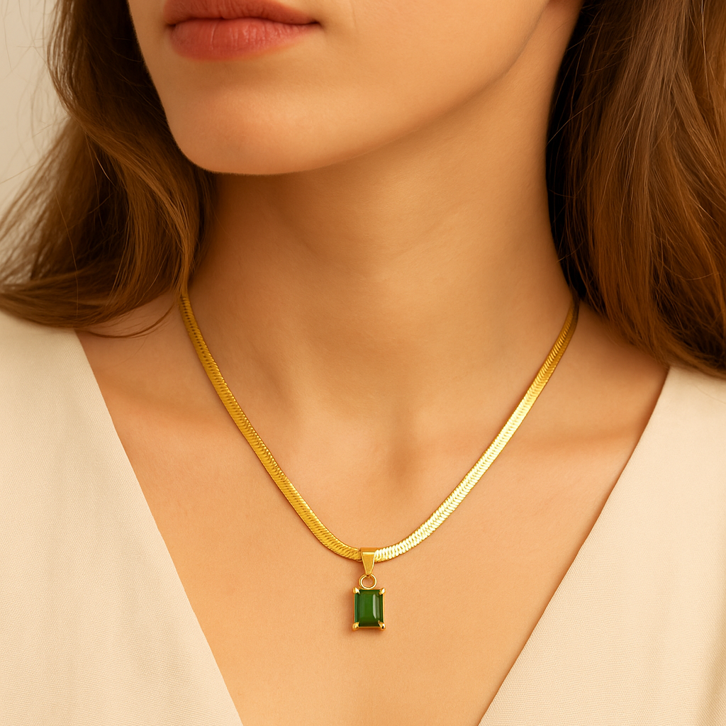 Emerald Luxe Herringbone Necklace