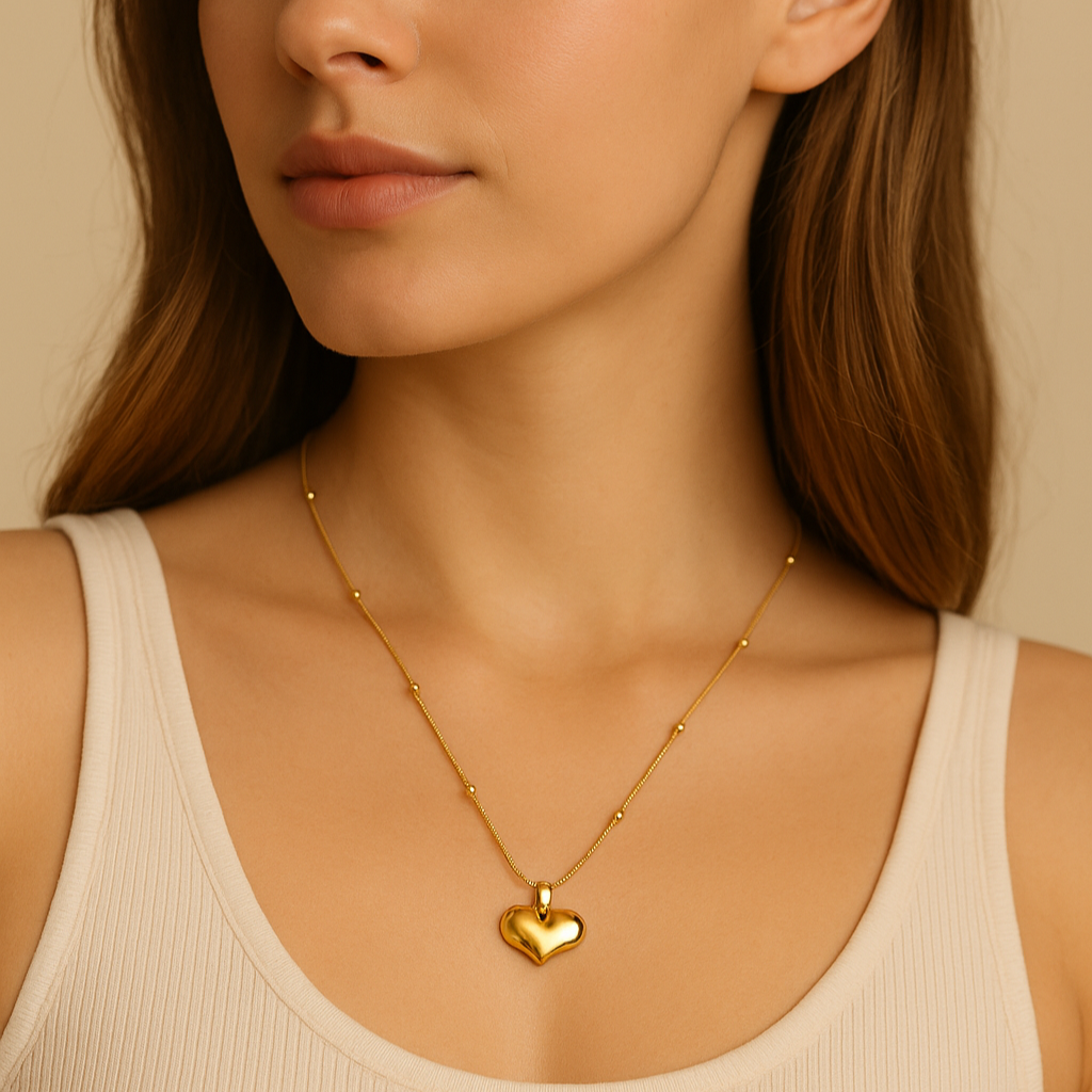 Golden Puff Heart Necklace