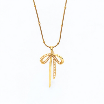 Golden Pearl Bow Necklace