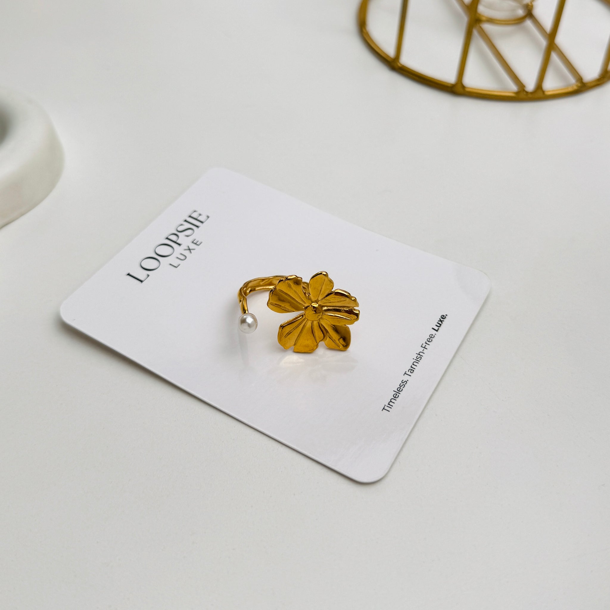Golden Flora Pearl Ring
