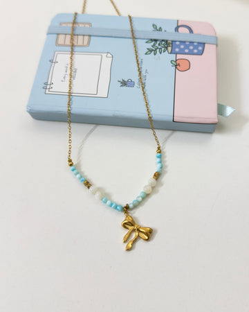 Sky Beaded Bow Necklace