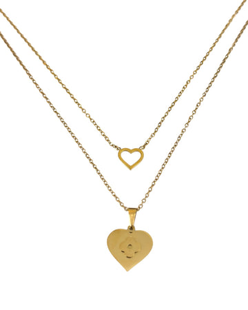 Golden Heart Clover Necklace