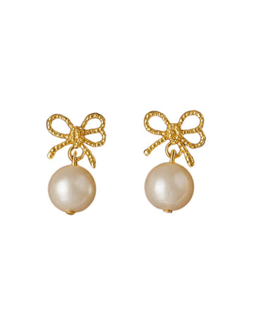 Pearl Bow Drop Earrings