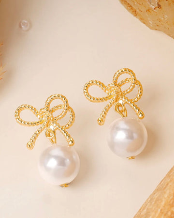 Pearl Bow Drop Earrings
