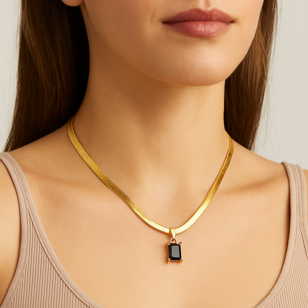 Noir Luxe Herringbone Necklace
