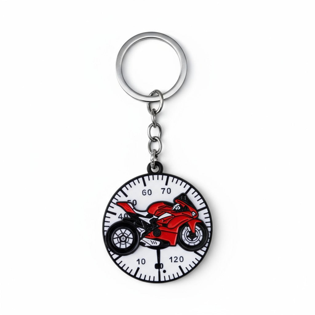 Red Bike Speedometer Metal Spinner Keychain