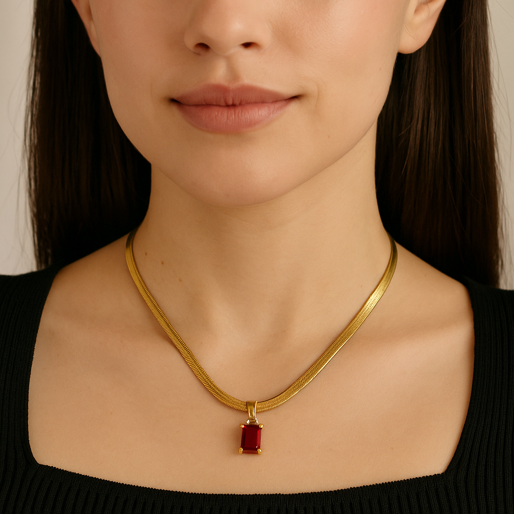 Red Flame Herringbone Necklace